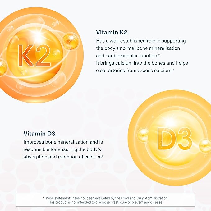 Youtheory K2D3 - Bone & Heart Health Support* - Combines Vitamin D3 & Vitamin K2 - Dairy, Soy & Gluten Free - 60 Vegetarian Capsules
