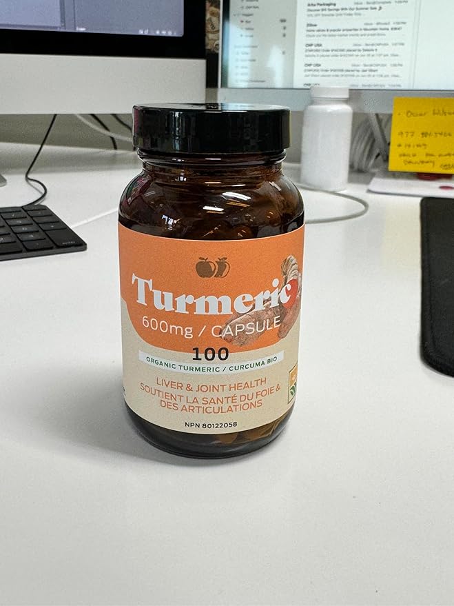 Organic Turmeric Capsules - Raw & Pure Curcumin Root Powder Supplement, 100 Capsules 600mg, Gallbladder, Liver, and Support