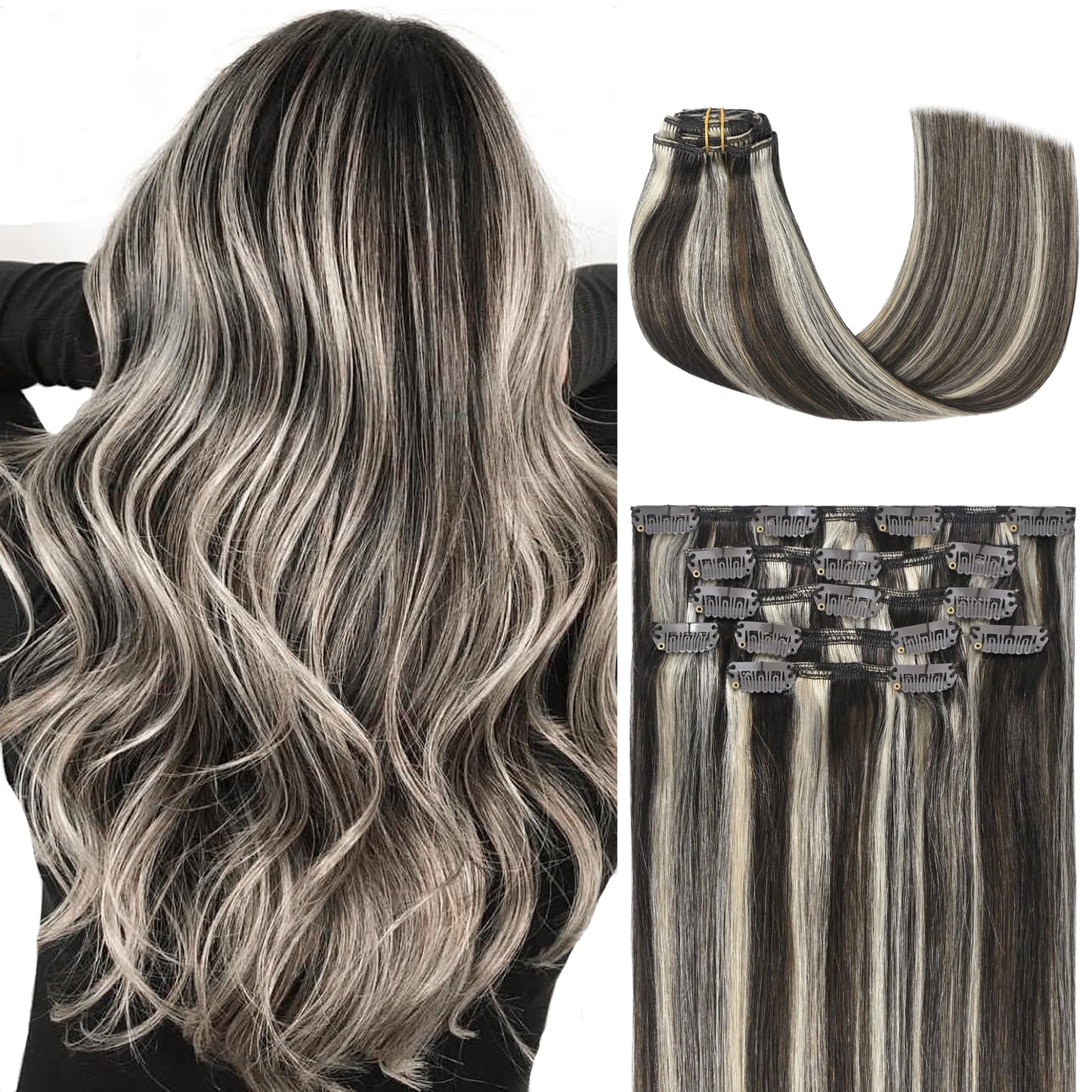 Honsoo Real Human Hair Clip In Hair Extensions 70G Dark Brown To Blonde 7Pcs 15In Silky Straight Hair Double Weft No Shedding Fo
