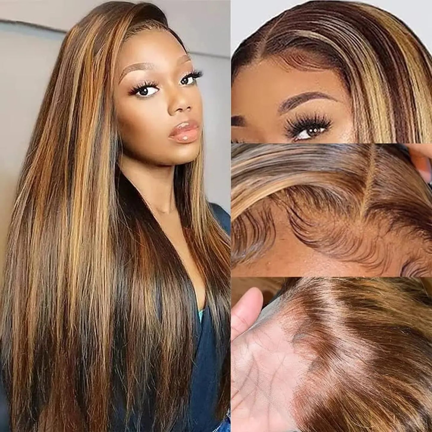 Metamuclia Honey Blonde 13X4 Hd Lace Front Wig Human Hair Highlight Straight Lace Frontal Wigs Human Hair Pre Plucked 22 Inch 18