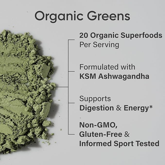Sports Research® Organic Greens Superfood Powder w/Spirulina & Chlorella, Adaptogens, Enzymes, Probiotics & 8 VIT Bs for Gut & Mood Support* - Vegan, Sugar-Free & Low-Cal Pineapple Coconut 30