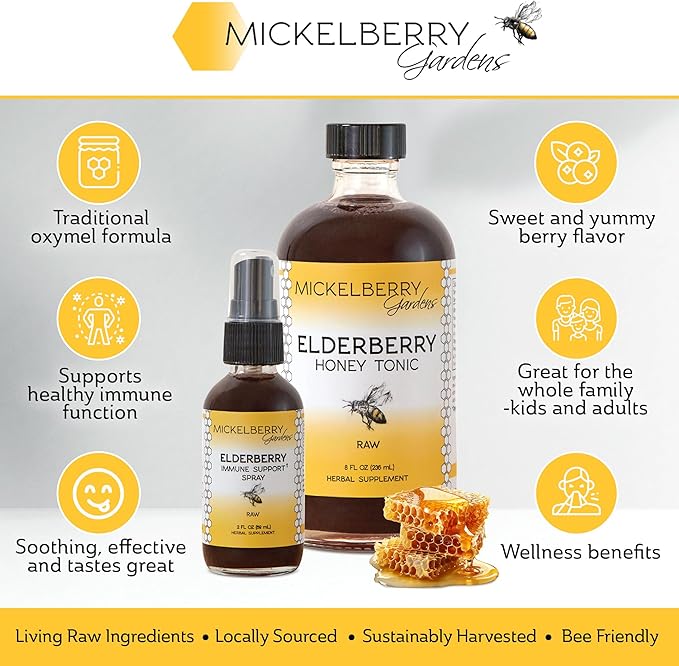 Mickelberry Gardens Elderberry Honey Propolis Throat Spray - Natural Immune Support and Throat Coat for Kids and Adults (2 Ounces)
