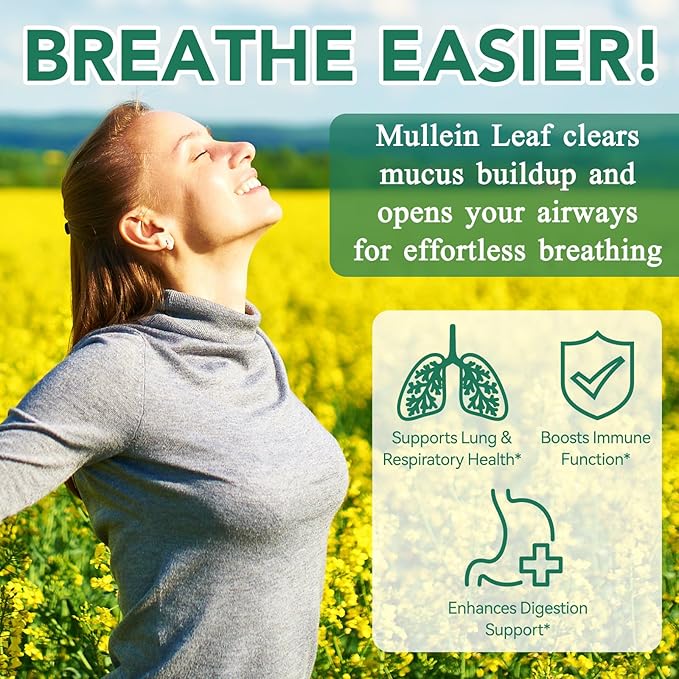 Mullein Gummies - Mullein Leaf Extract for Lungs, 2000mg Mullein Gummies for Lungs Detox, Respiratory Digestive Immune Support, 60 Count