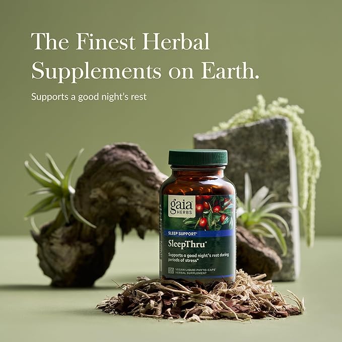 Gaia Herbs SleepThru - Natural Sleep Support Supplement with Organic Ashwagandha Root, Organic Magnolia Bark, Passionflower, and Jujube Date - 120 Vegan Liquid Phyto-Capsules (60-Day Supply)
