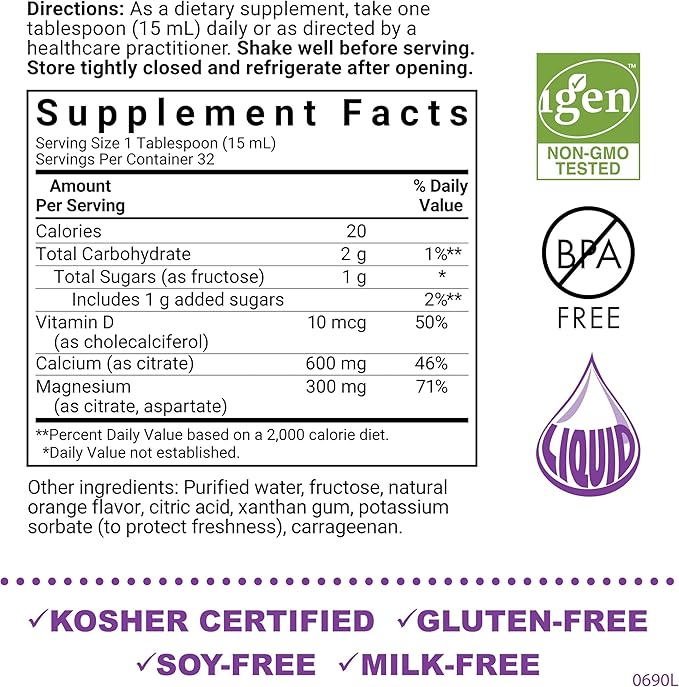 Bluebonnet Nutrition Liquid Calcium Citrate Magnesium Citrate, Vitamin D3, Bone Health, Gluten Free, Soy free, milk free, kosher, 16 Fl Oz, 32 Servings, Orange Flavor, 16 Fl Oz (Pack of 1)