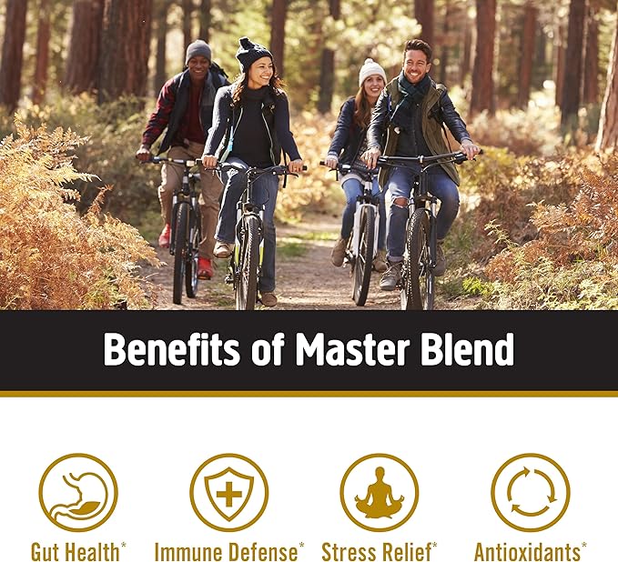 OM MUSHROOM SUPERFOOD Master Blend Mushrooms & Adaptogens Capsules, 168 Count, 56 Servings, 10 Mushroom Complex with Adaptogens for Immune and Stress Relief